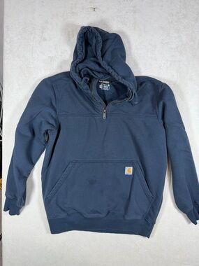 Carhartt Medium Rain Defender Dark Blue Quarter-Zip Hooded Work Pullover
